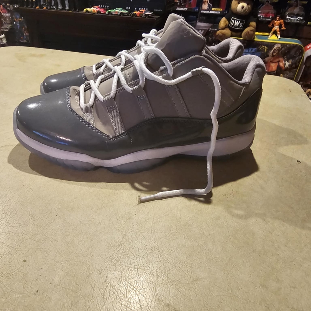 Jordan Gray and White Sneakers with Patent Leather and Mesh